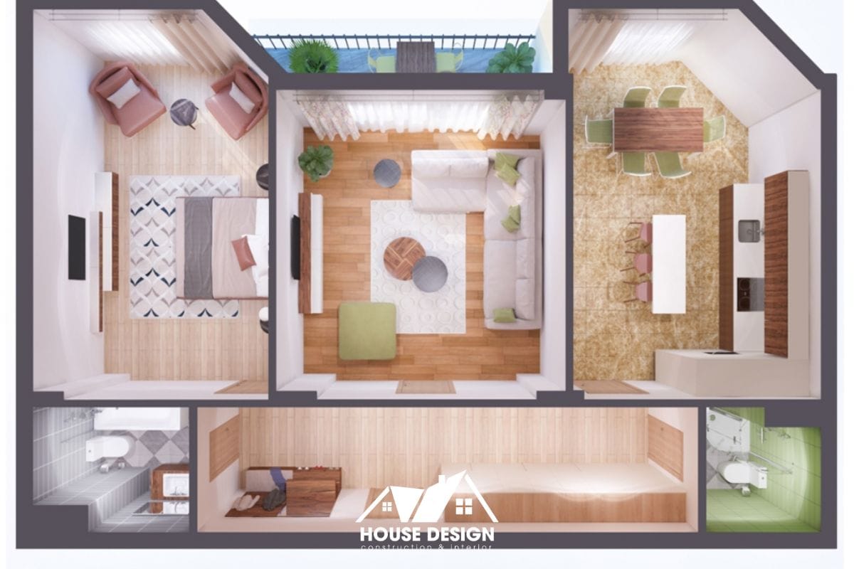 Mặt bằng căn hộ 2 phòng ngủ diện tích 70m2 tối ưu không gian