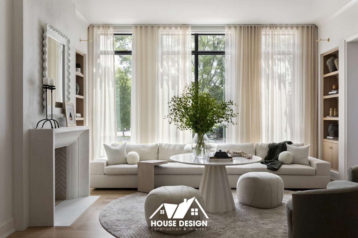 Phòng khách phong cách nội thất hiện đại tối giản với ánh sáng tự nhiên