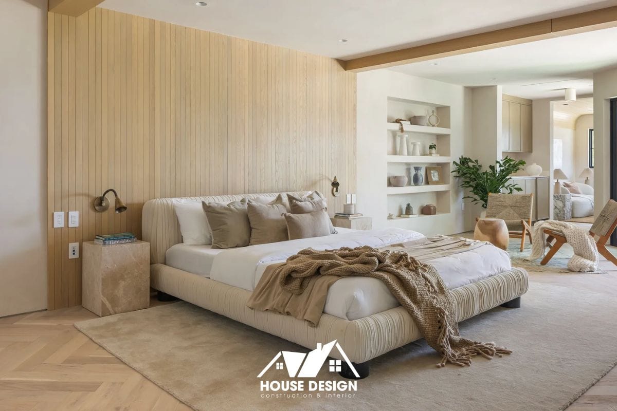 Phòng ngủ phong cách nội thất hiện đại với gỗ tự nhiên