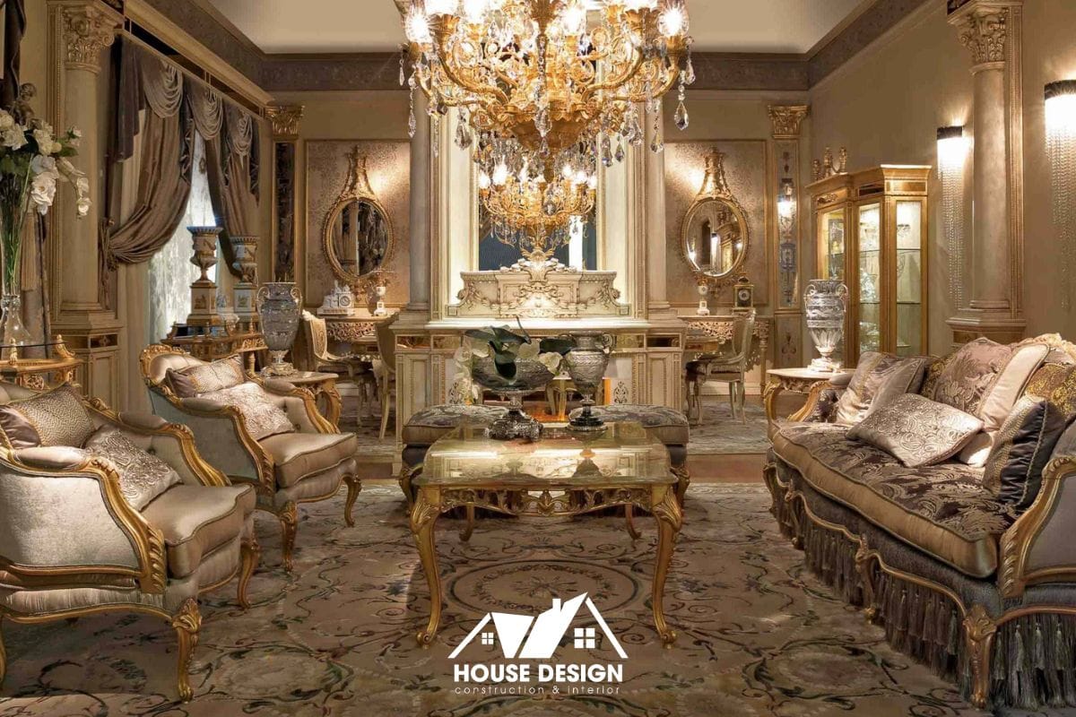 bố cục đối xứng trong phòng khách tân cổ điển