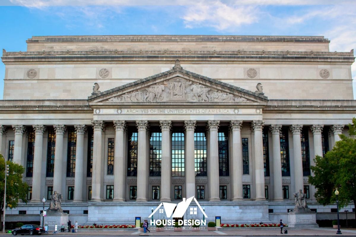 kiến trúc tân cổ điển châu Âu với cột đối xứng