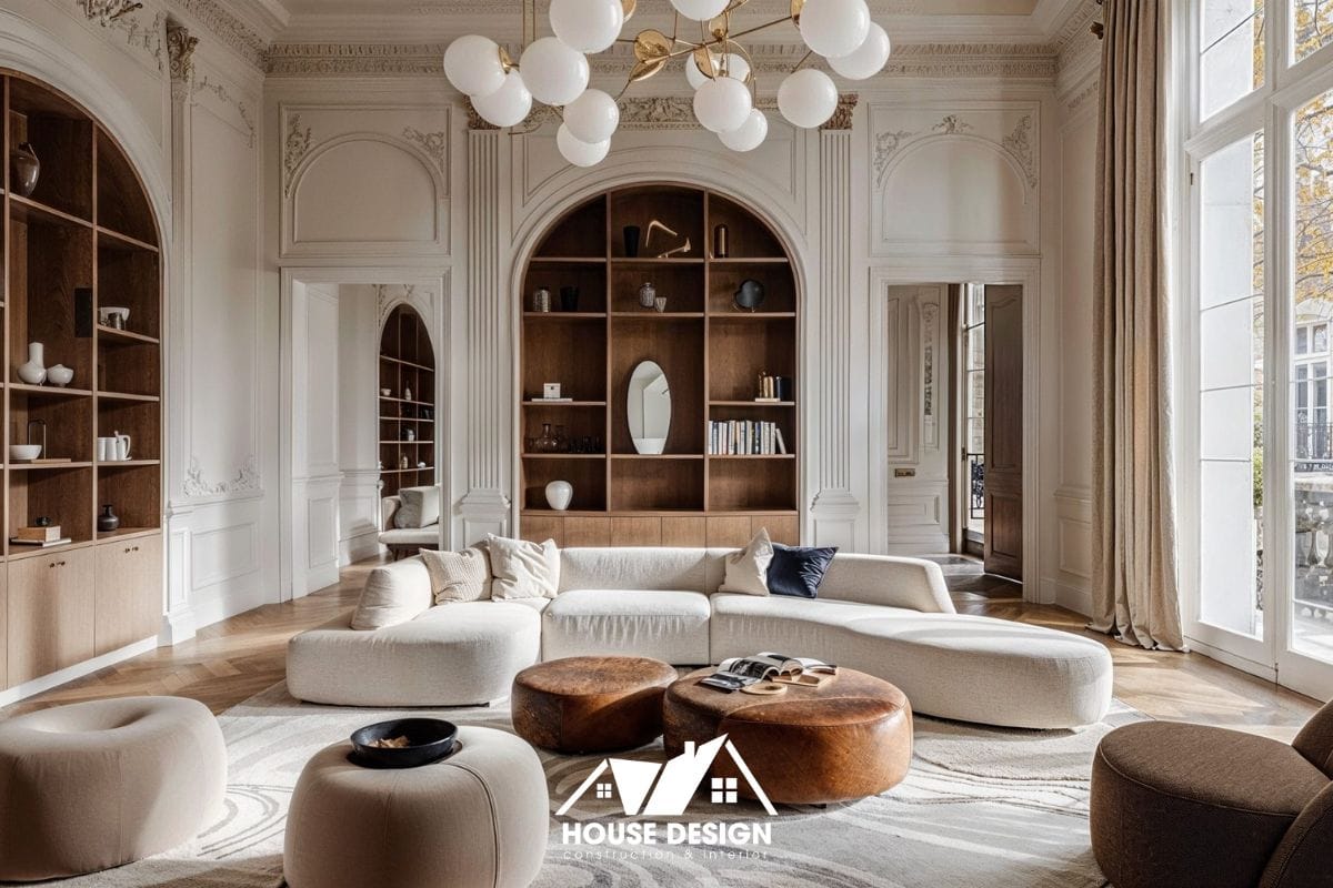 nội thất phòng khách tân cổ điển hiện đại tinh giản