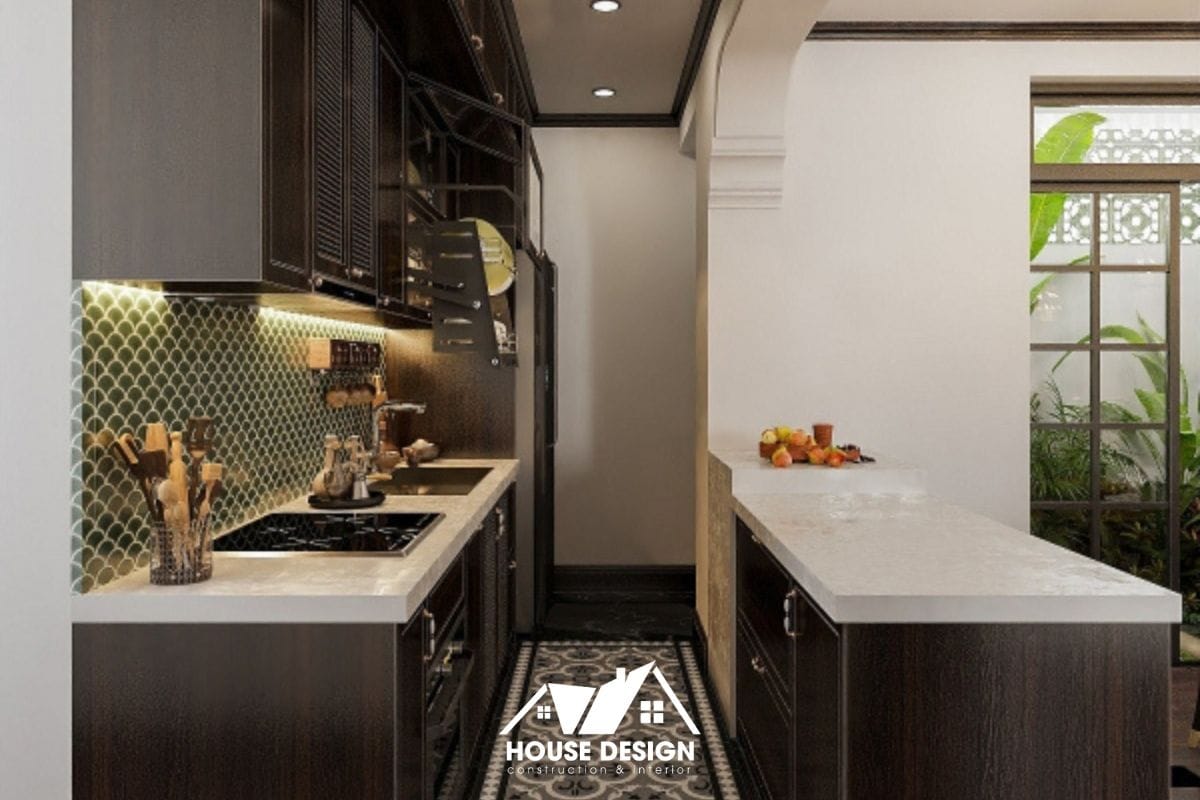 xu hướng trang trí phòng bếp 2025 với tông pastel và màu tương phản