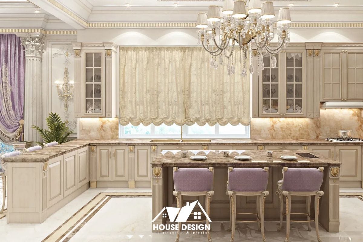 không gian bếp và phòng ăn phong cách tân cổ điển