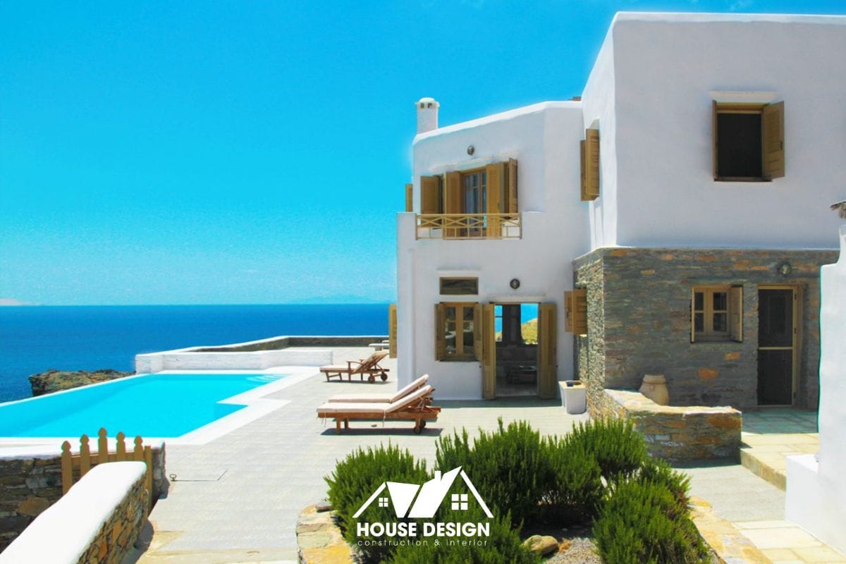 ngôi nhà phong cách Địa Trung Hải ven biển trắng xanh