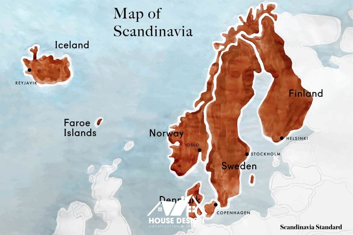 bản đồ vùng Bắc Âu và phong cách thiết kế Scandinavian