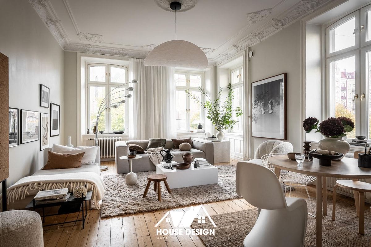 phòng khách phong cách Scandinavian sáng tự nhiên