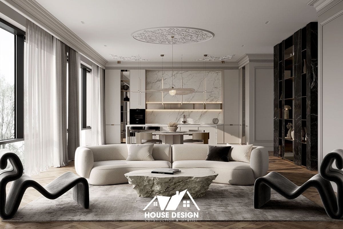 mẫu phòng khách phong cách tân cổ điển sang trọng