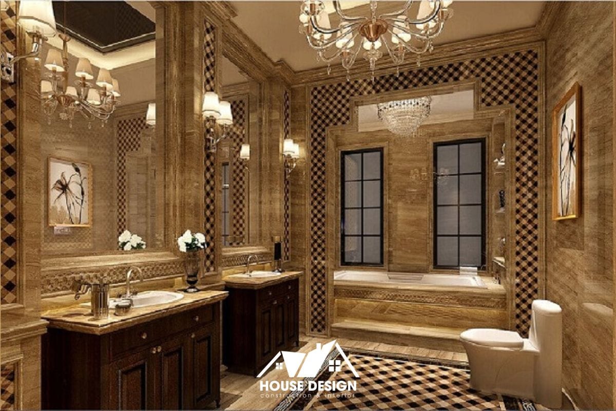 phòng tắm phong cách tân cổ điển với đá marble