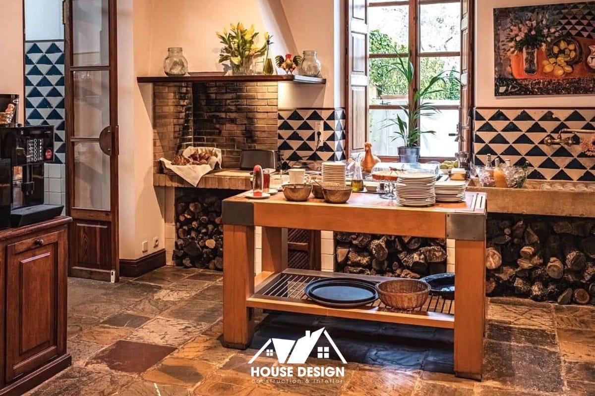 vật liệu tự nhiên gỗ và gạch terracotta trong thiết kế Địa Trung Hải