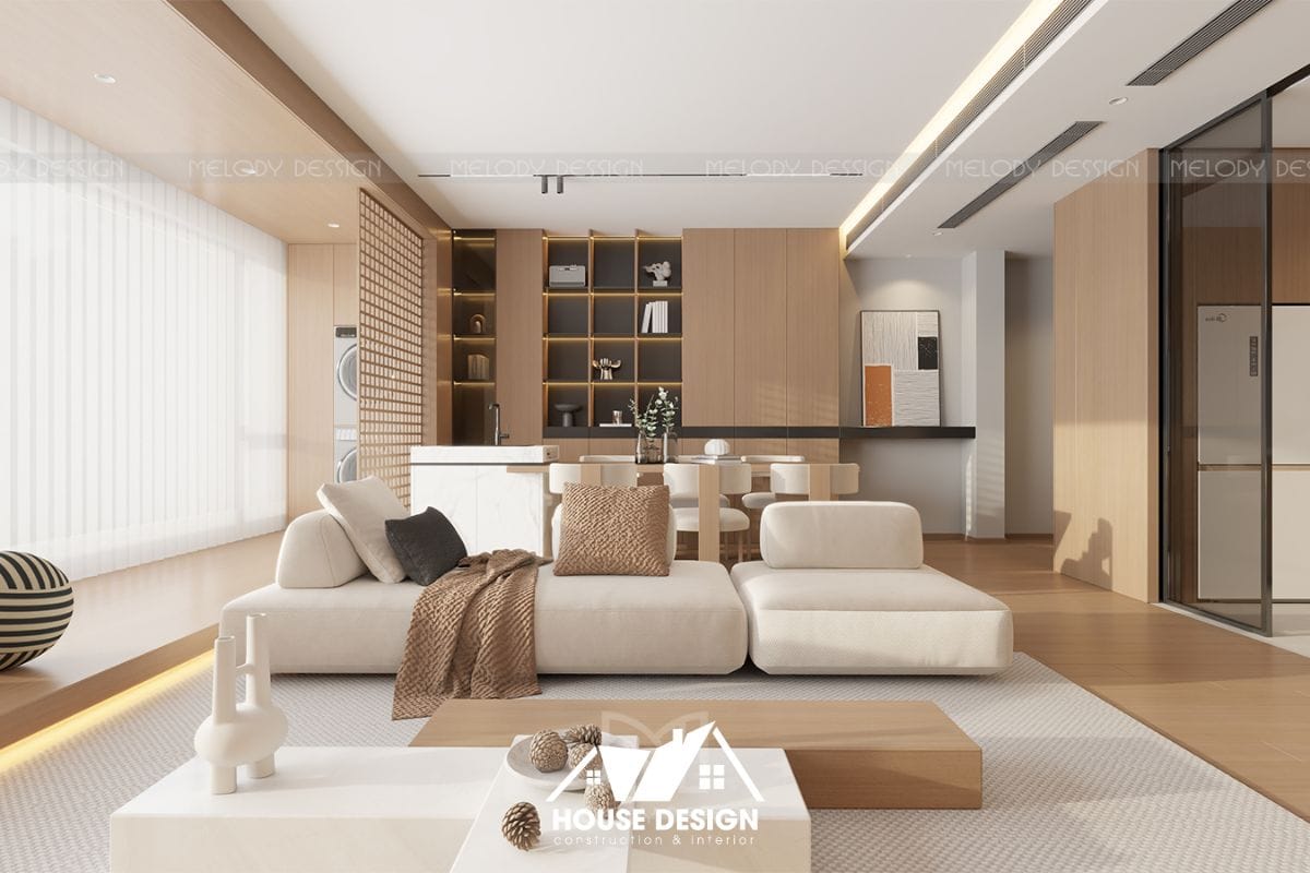 Phòng khách phong cách Soft Minimalism mềm mại