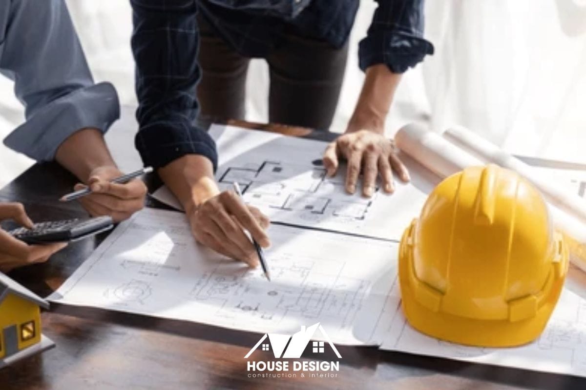 kiến trúc sư và kỹ sư có chứng chỉ hành nghề đang xem bản vẽ cải tạo nhà