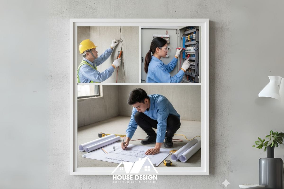 Đội ngũ kỹ sư House Design đang tiến hành khảo sát kỹ thuật kết cấu, điện, nước cho một căn hộ tập thể cũ.