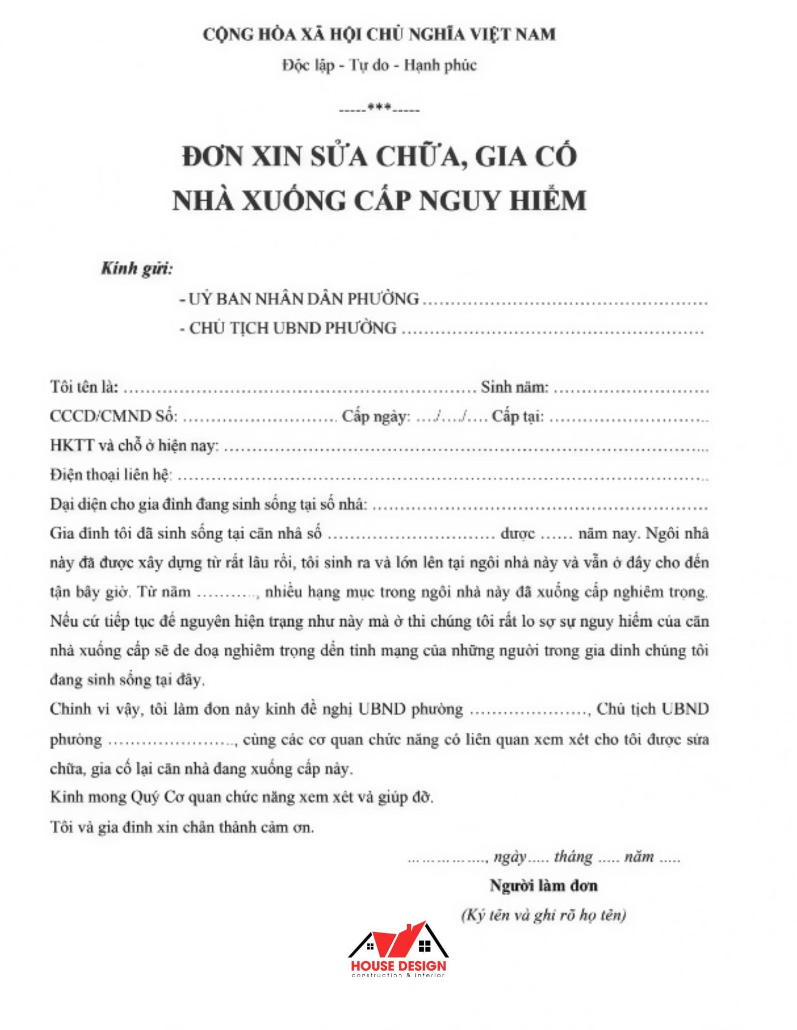 Xin sửa chữa nhà do nhà nước quản lý