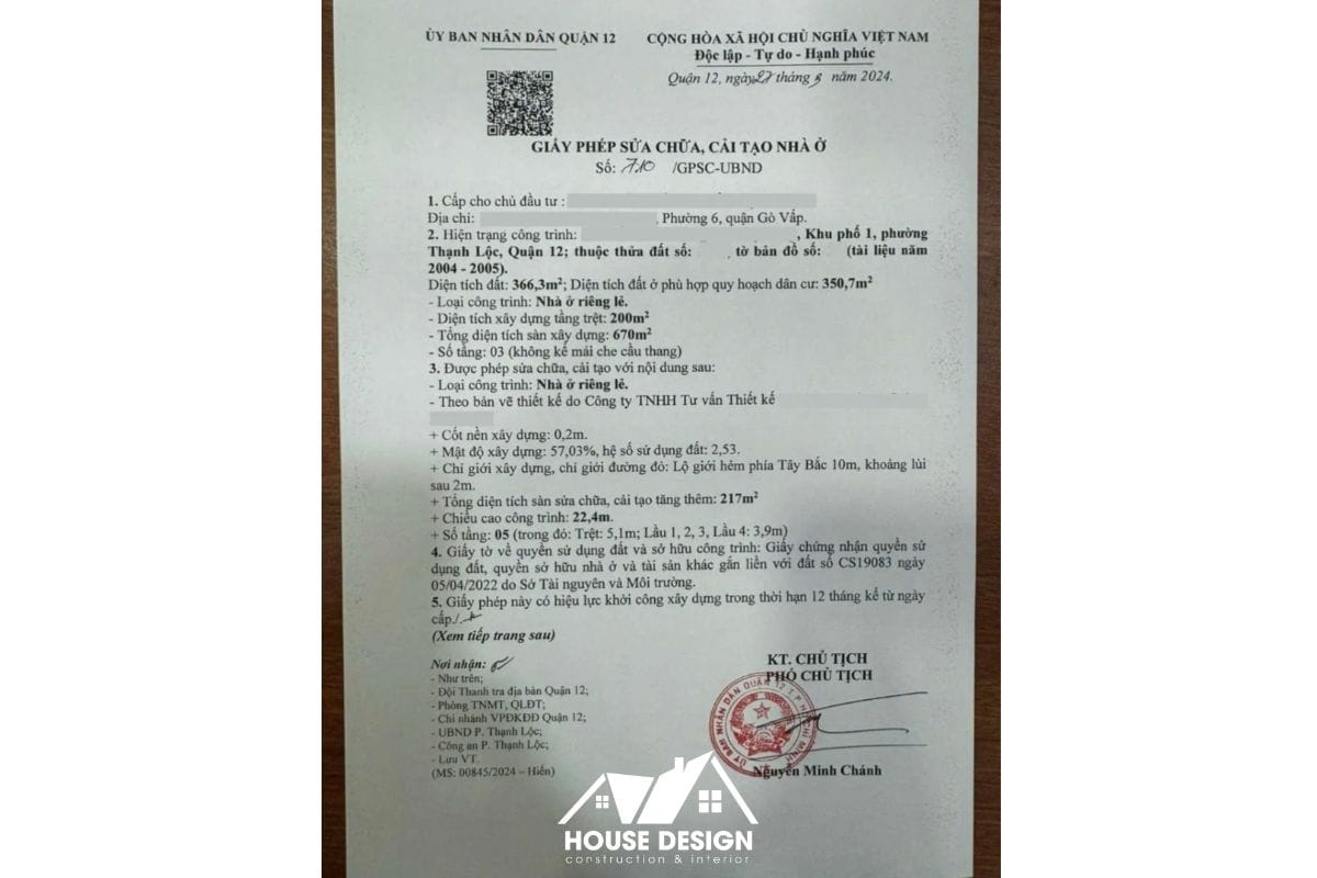 Xin giấy phép sửa chữa cải tạo nhà ở