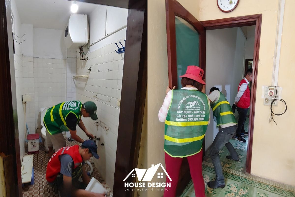  Thợ kỹ thuật đang thi công, nâng cấp hệ thống điện nước.