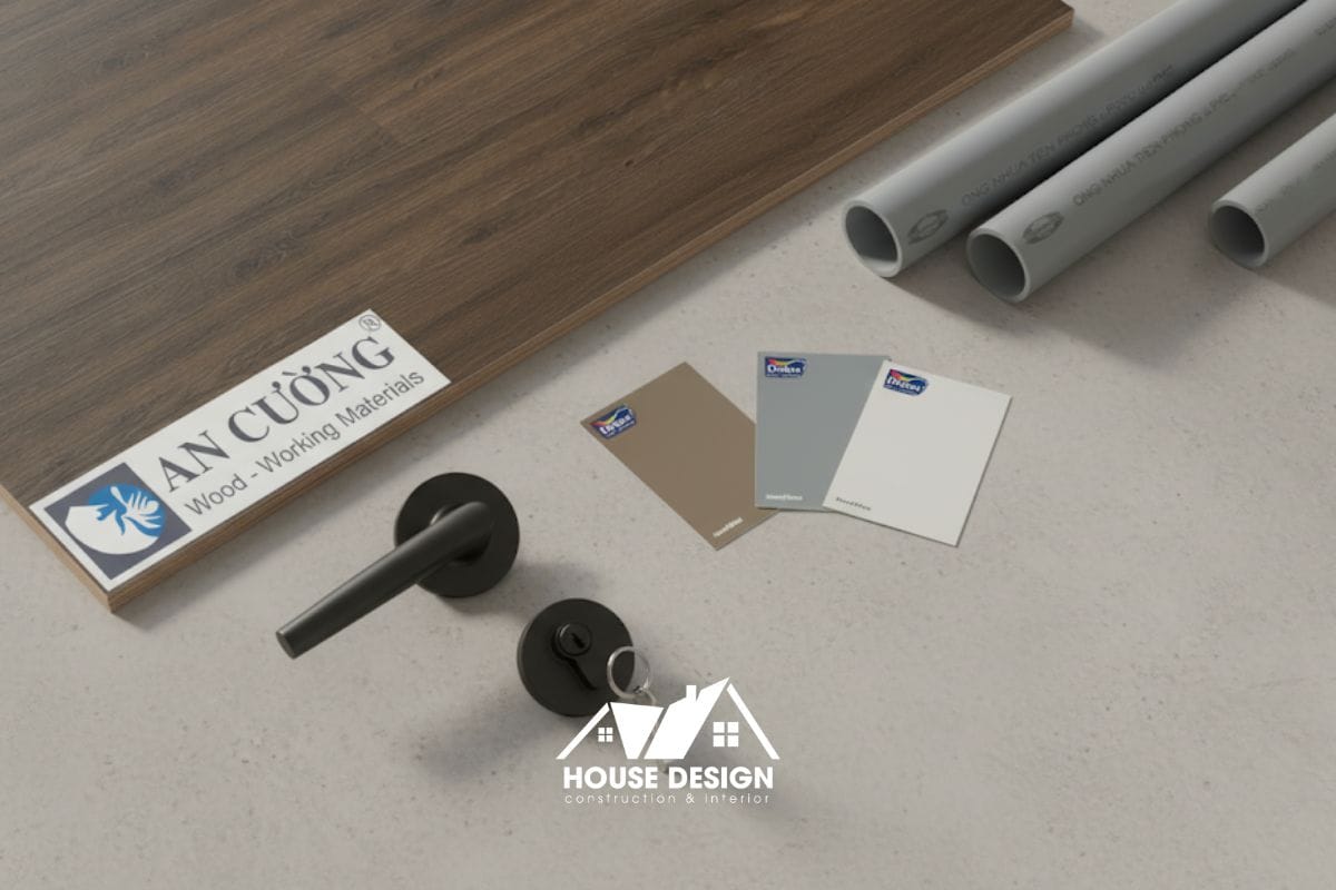 Vật liệu cải tạo nhà chính hãng chất lượng cao được sử dụng bởi House Design, bao gồm gỗ An Cường, phụ kiện Hafele.
