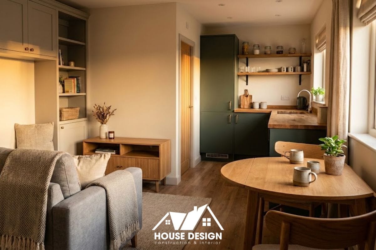 bố trí phòng khách liền bếp thông minh cho chung cư 50m2