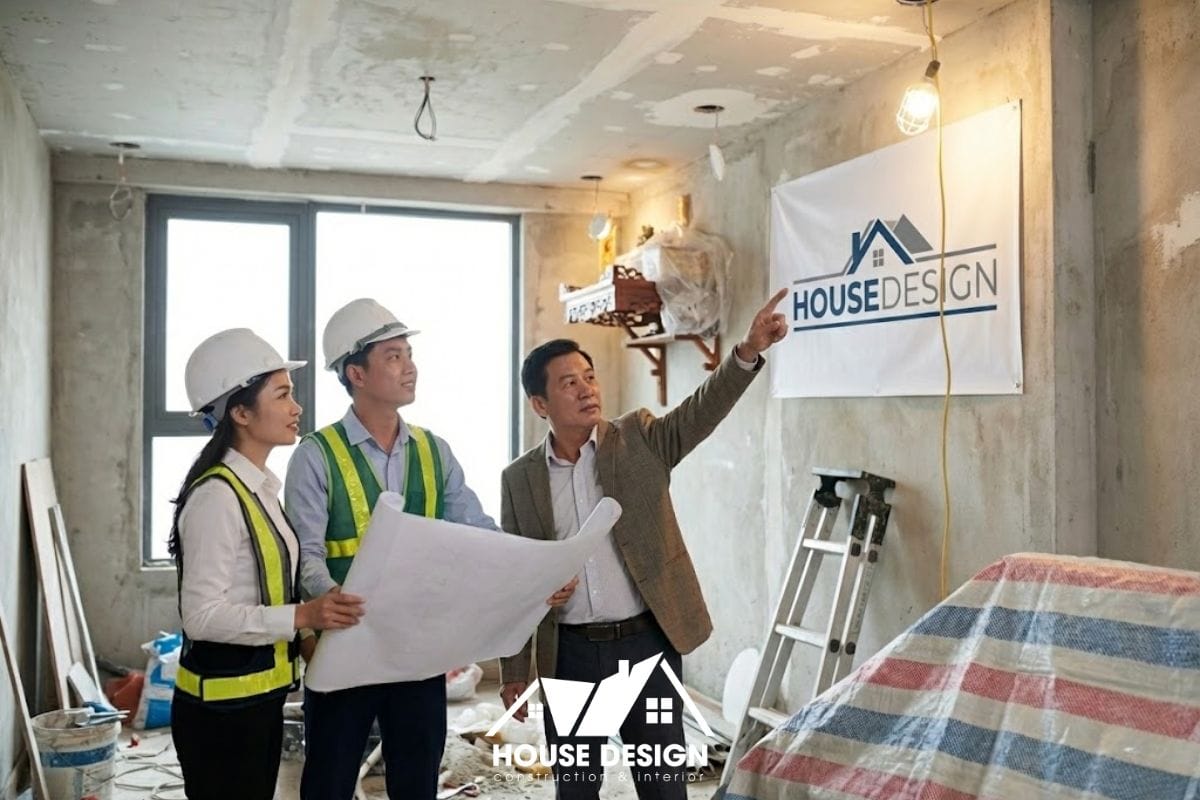 đội ngũ kiến trúc sư House Design đang khảo sát thực tế tại công trình căn hộ