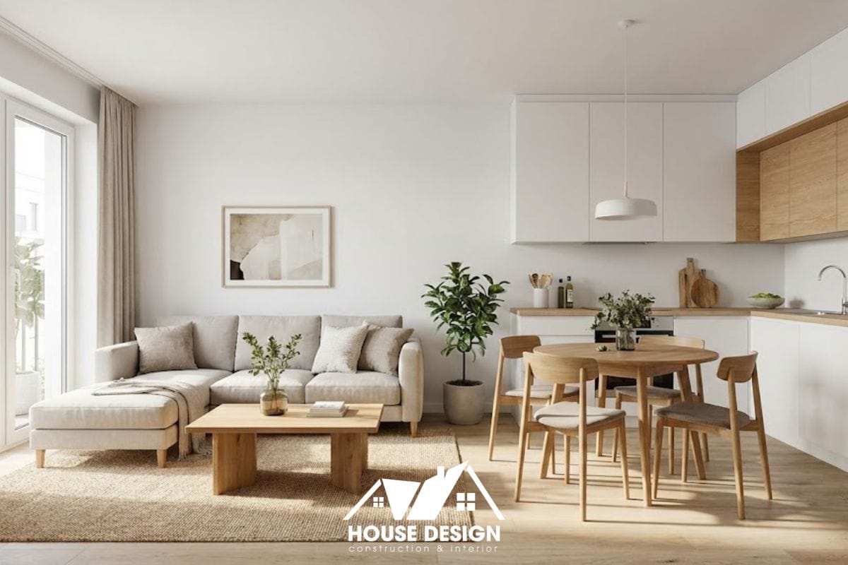 thiết kế phòng khách liền bếp không gian mở giúp căn hộ 70m2 rộng rãi hơn