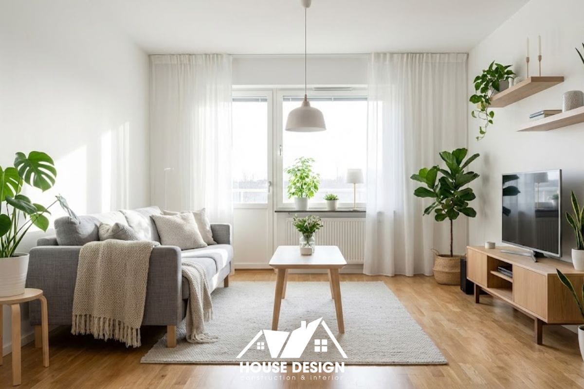 nội thất căn hộ 30m2 phong cách scandinavian tông trắng chủ đạo