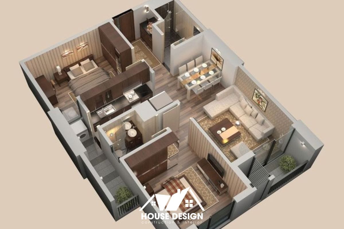 thiết kế căn hộ 50m2 phong cách tối giản với nội thất bo cong mềm mại