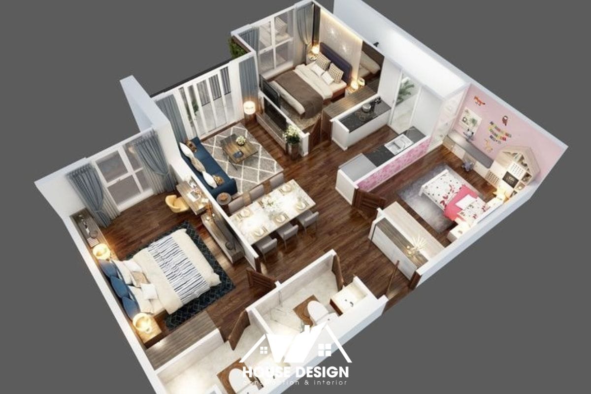 nội thất căn hộ 50m2 phong cách modern luxury với quầy bar mini