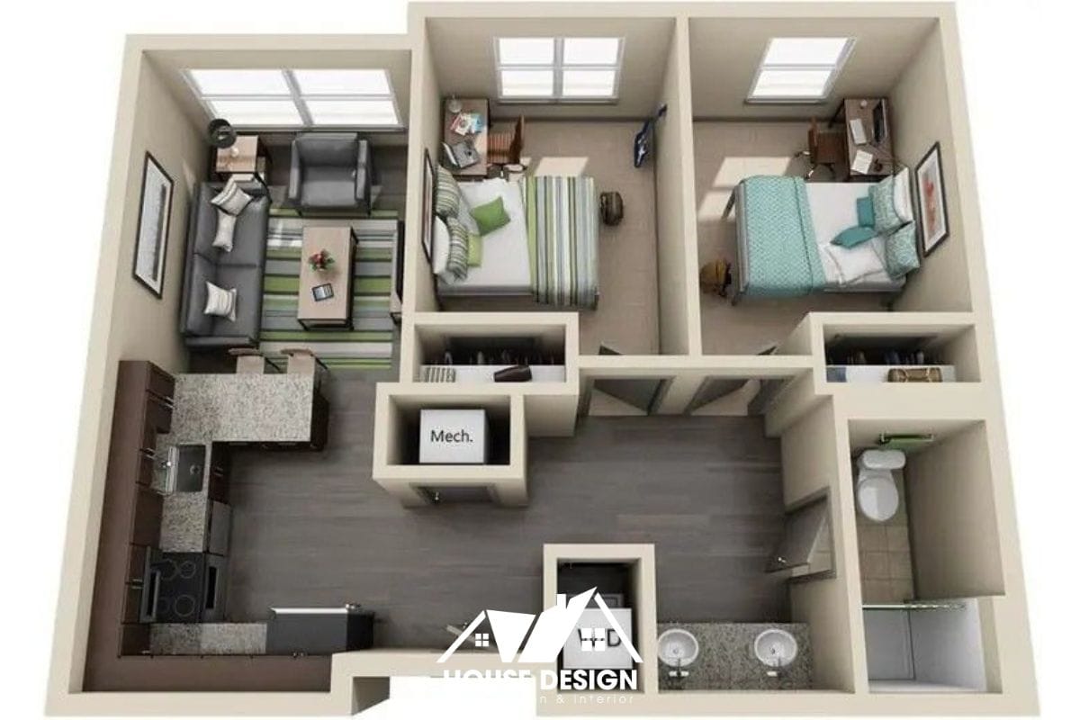 bố trí bàn ăn cạnh cửa sổ lớn đón ánh sáng tự nhiên trong căn hộ 50m2