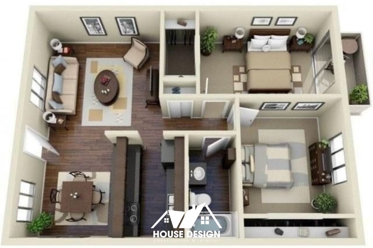 bố trí bàn ăn cạnh cửa sổ lớn đón ánh sáng tự nhiên trong căn hộ 50m2