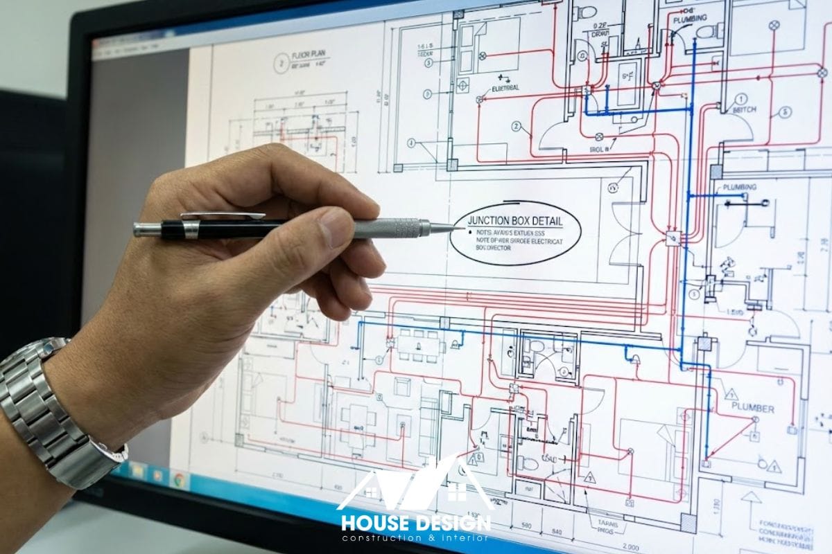 Chi tiết bản vẽ kỹ thuật hệ thống điện nước (MEP) và bố trí nội thất trong hồ sơ xin phép cải tạo căn hộ.