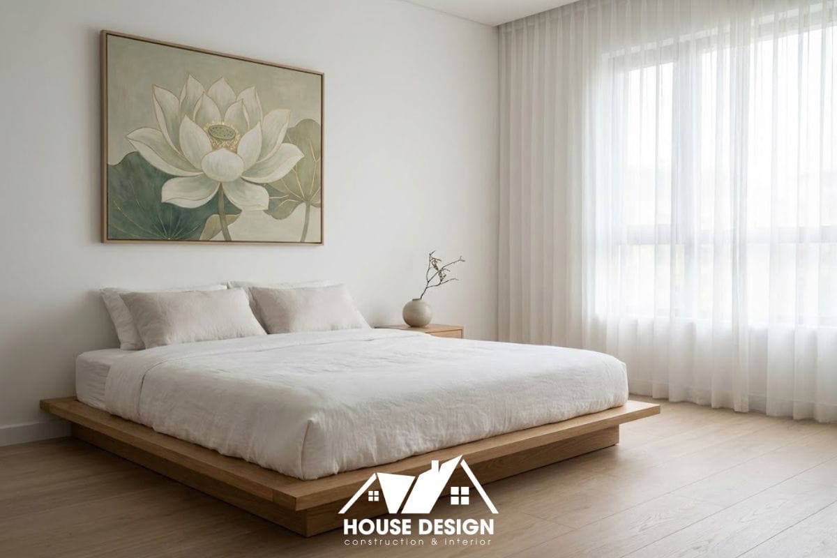 Phòng ngủ phong cách Minimalism Indochine hiện đại, ít chi tiết trang t