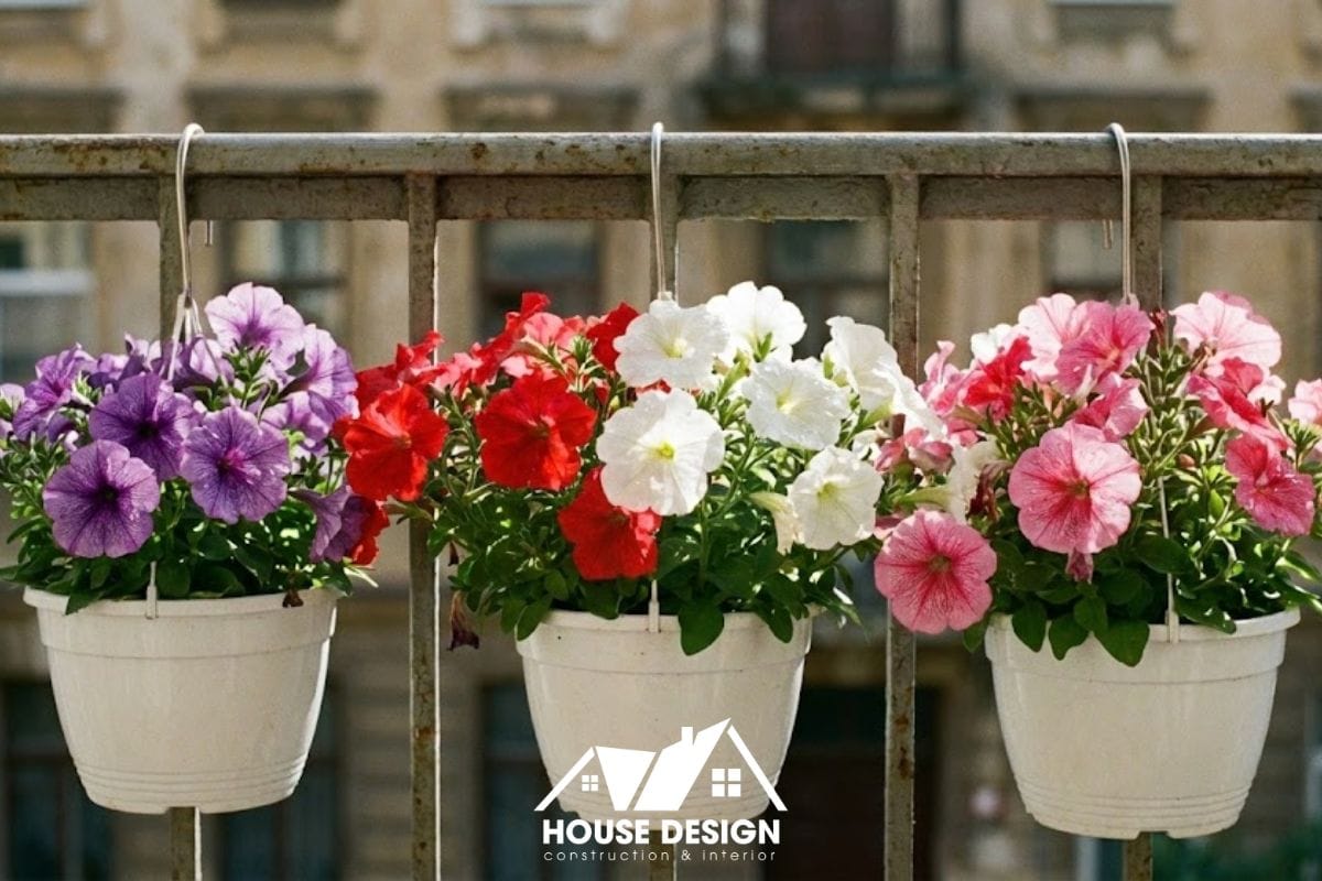 Chậu cây treo lan can logia chung cư đón nắng.