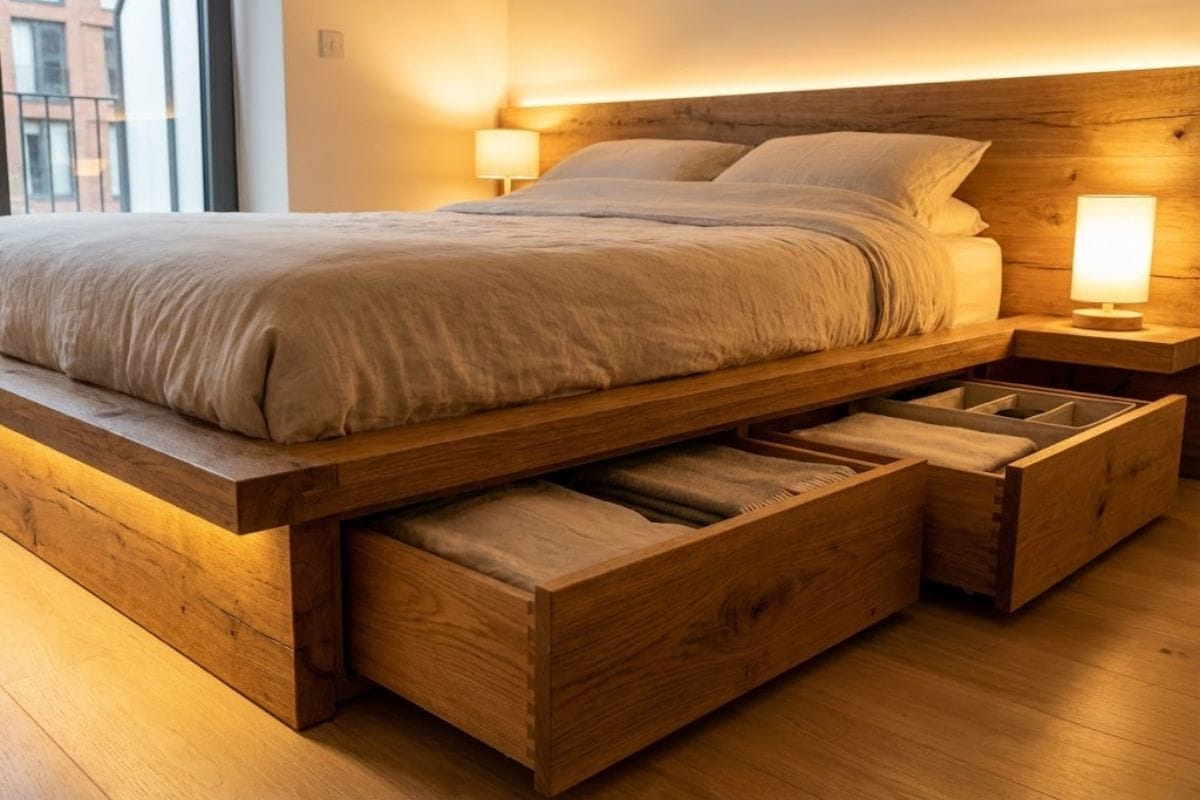 giường phản gỗ thiết kế hiện đại tích hợp ngăn kéo lưu trữ