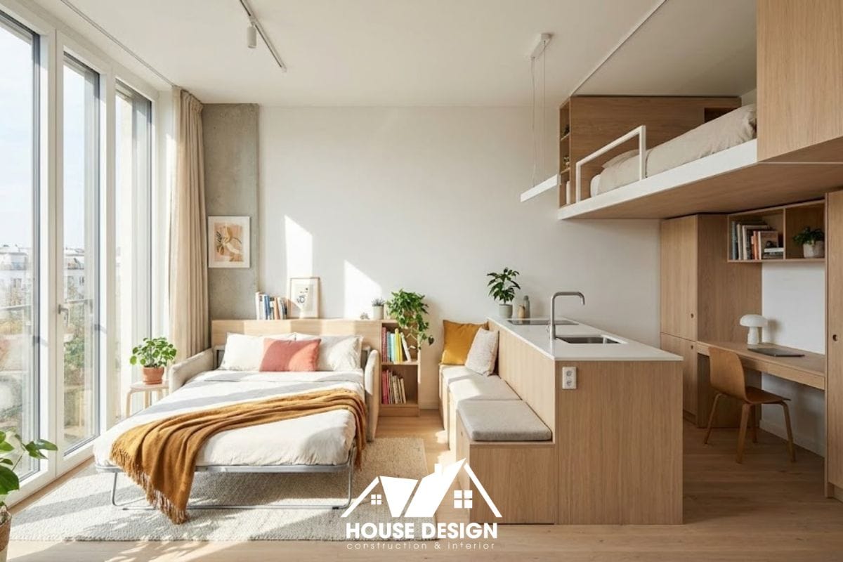 Toàn cảnh thiết kế căn hộ mini 30m2 hiện đại với nội thất thông minh và ánh sáng tự nhiên.