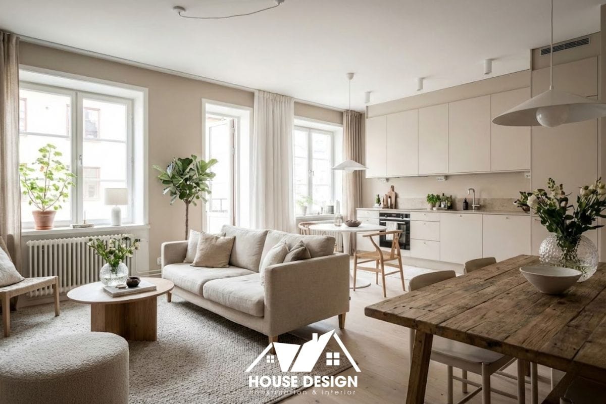 toàn cảnh thiết kế nội thất chung cư 50m2 2 phòng ngủ đẹp hiện đại và tiện nghi