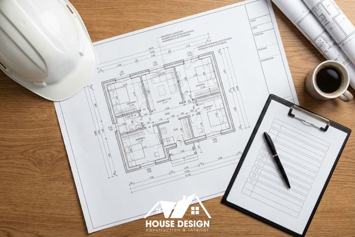 Bộ hồ sơ thiết kế kỹ thuật và bản vẽ mặt bằng hiện trạng cải tạo căn hộ được chuẩn bị chi tiết để xin cấp phép.