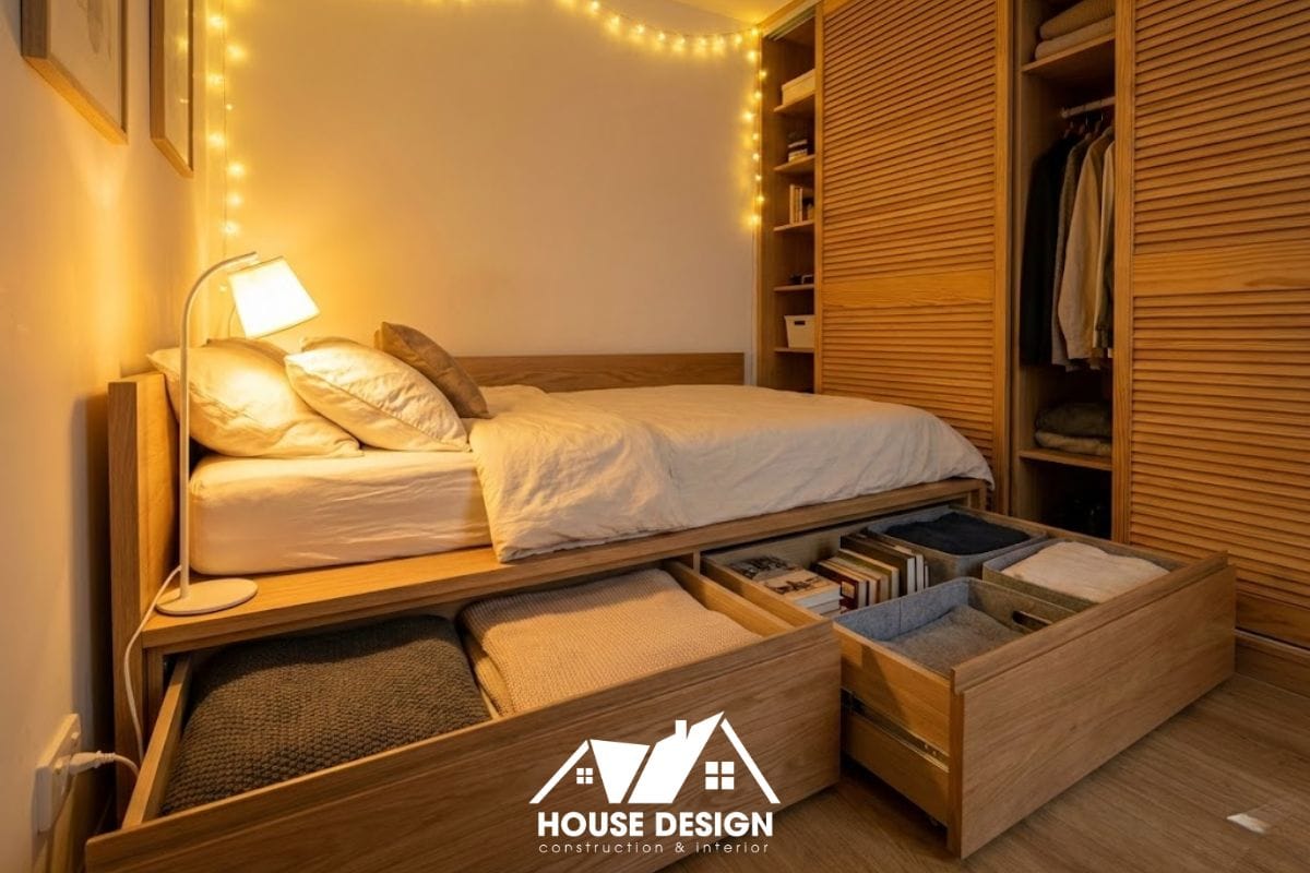 giải pháp giường bục tích hợp ngăn kéo lưu trữ giúp tiết kiệm diện tích phòng nhỏ”