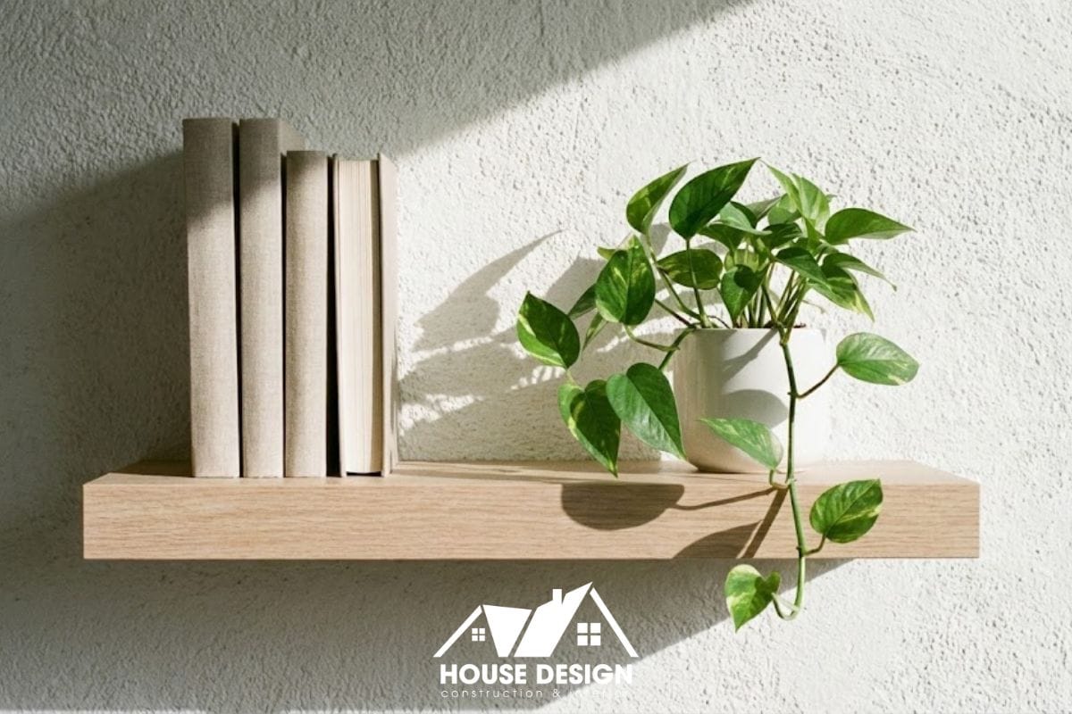 Kệ sách treo tường trang trí logia chung cư nhỏ gọn.