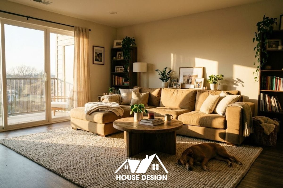 phòng khách chung cư hiện đại ấm cúng phù hợp cho gia đình