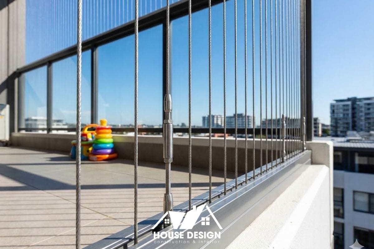 Lưới an toàn logia chung cư cáp hòa phát bảo vệ trẻ nhỏ.