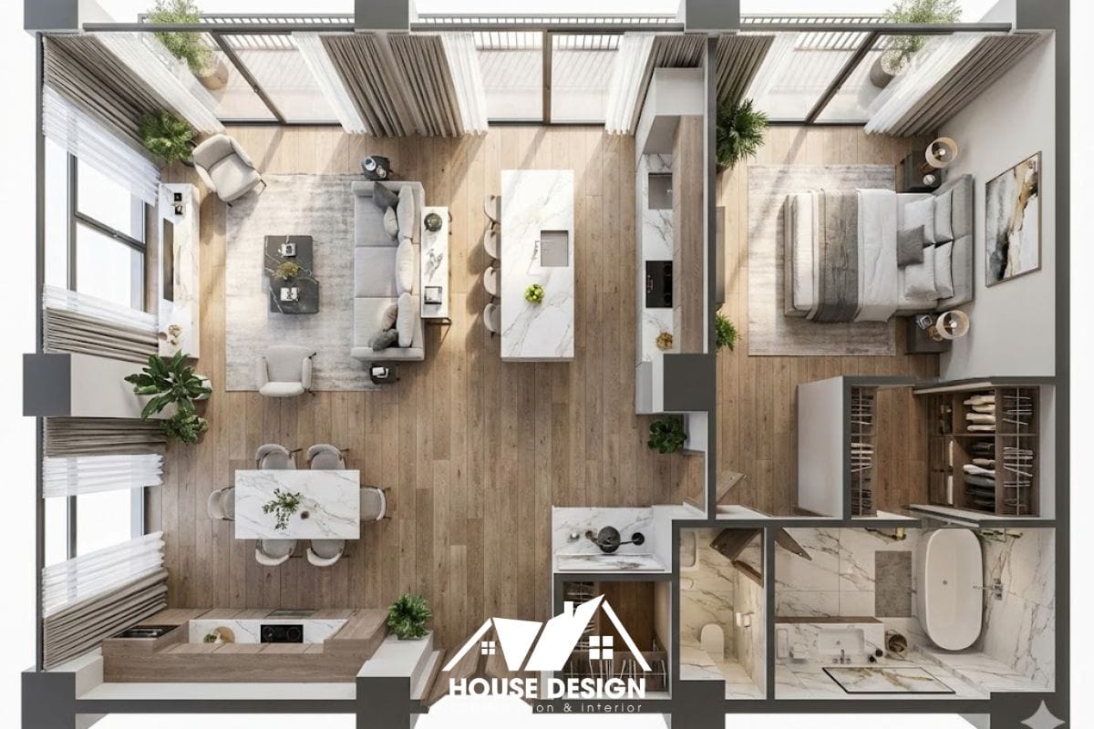 Mặt bằng 3D căn hộ 120m2 Luxury không gian lớn ưu tiên phòng Master