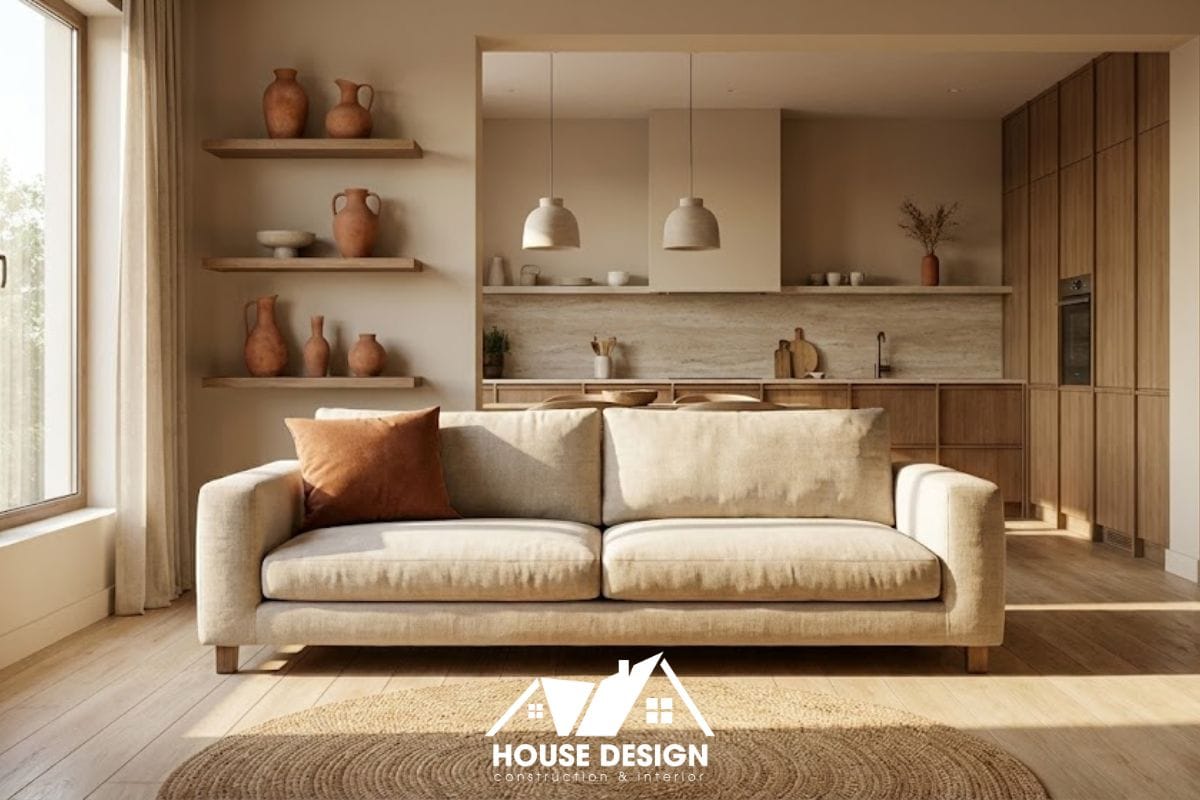 không gian japandi ấm cúng với điểm nhấn màu cam đất