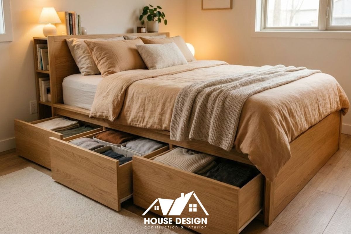 Giường ngủ thông minh tích hợp ngăn kéo lưu trữ cho phòng ngủ nhỏ.