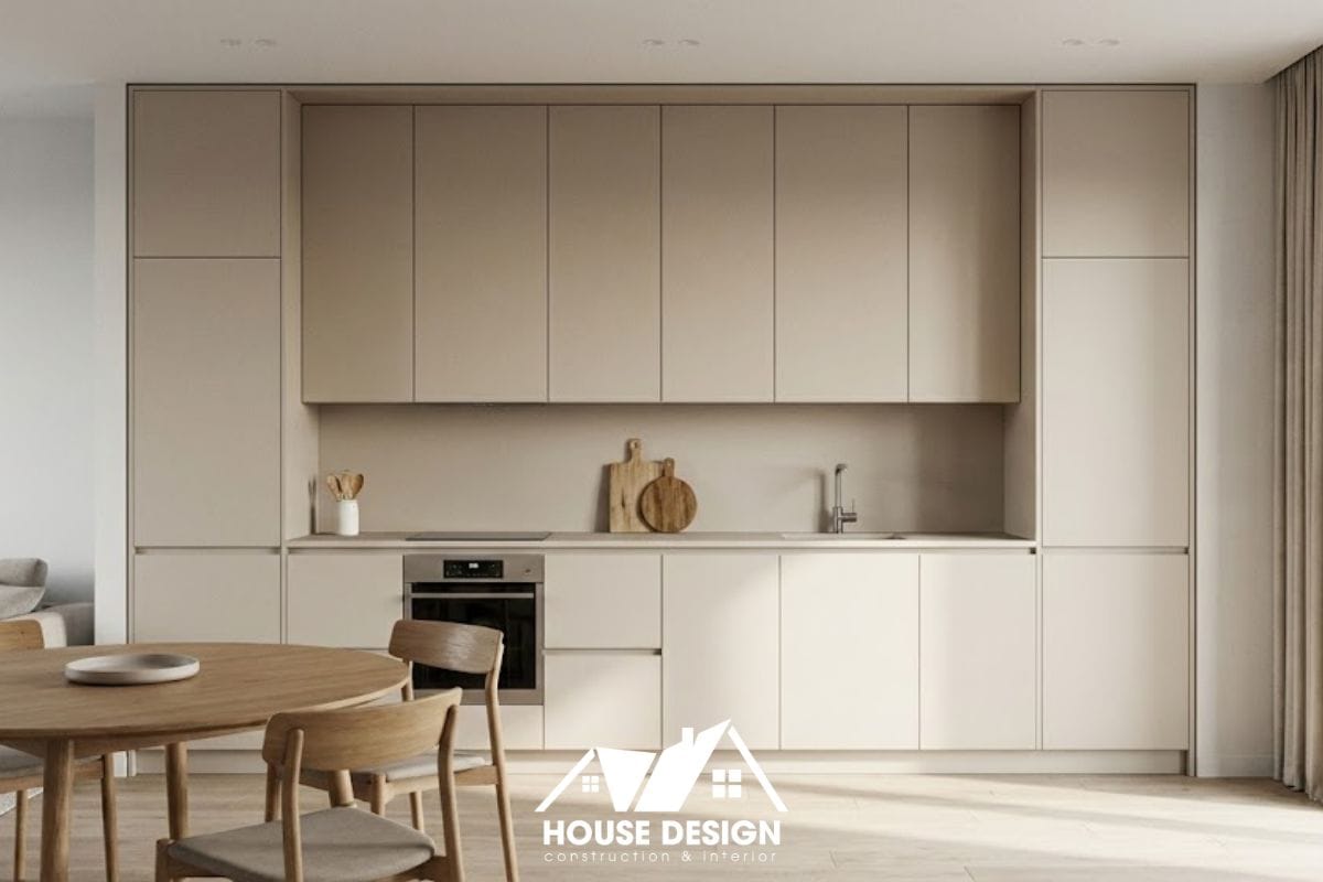 hệ tủ bếp thiết kế phẳng ẩn tường phong cách tối giản
