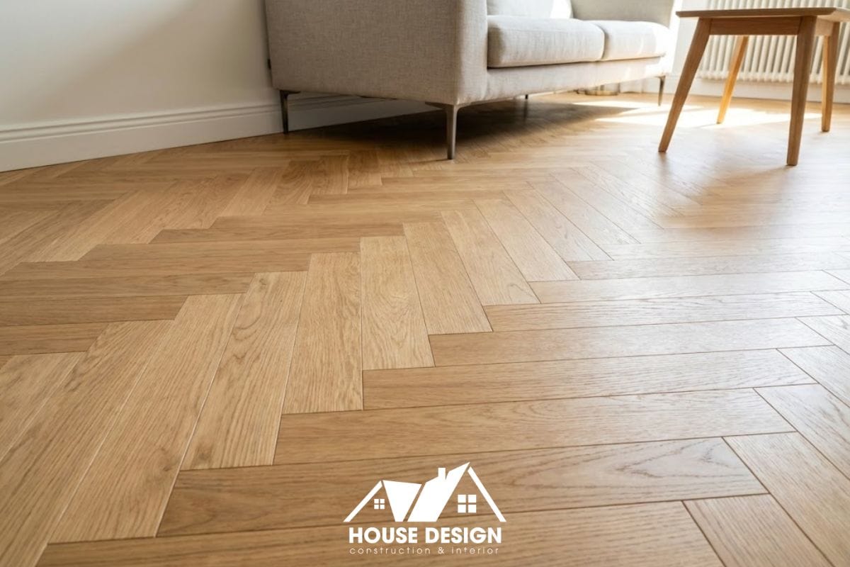 : sàn gỗ lát xương cá trong căn hộ chung cư bắc âu