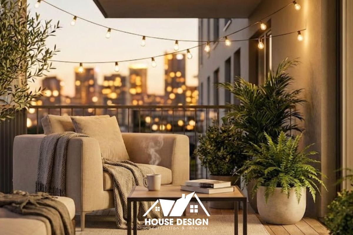 Tổng quan mẫu thiết kế ban công chung cư đẹp chill lúc hoàng hôn.