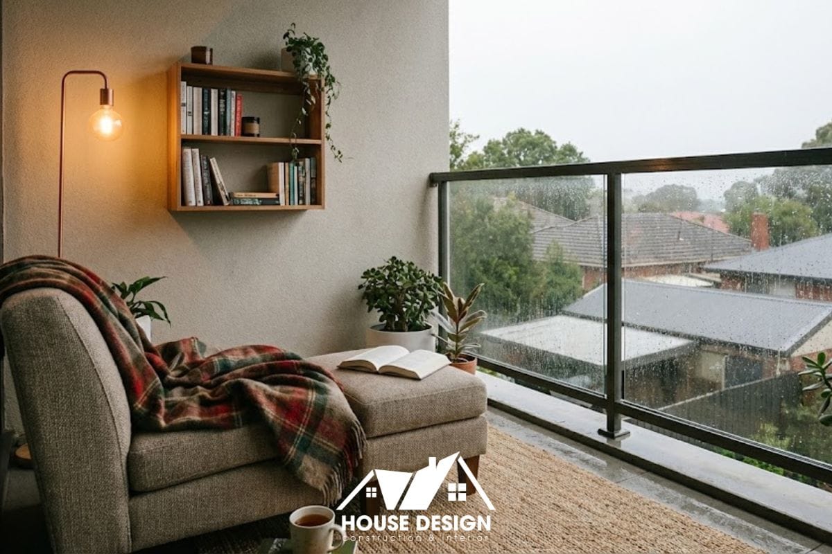 Thiết kế ban công chung cư làm góc đọc sách yên tĩnh.