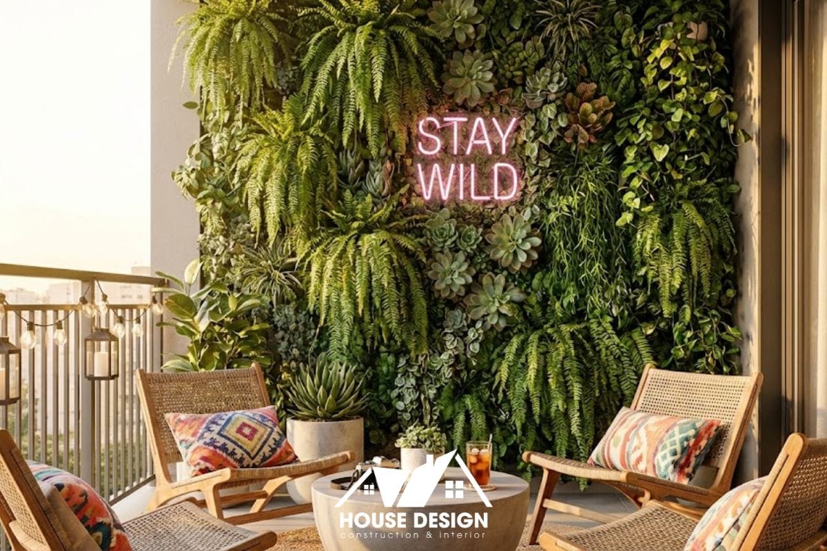 Thiết kế ban công chung cư với tường cây xanh check-in.
