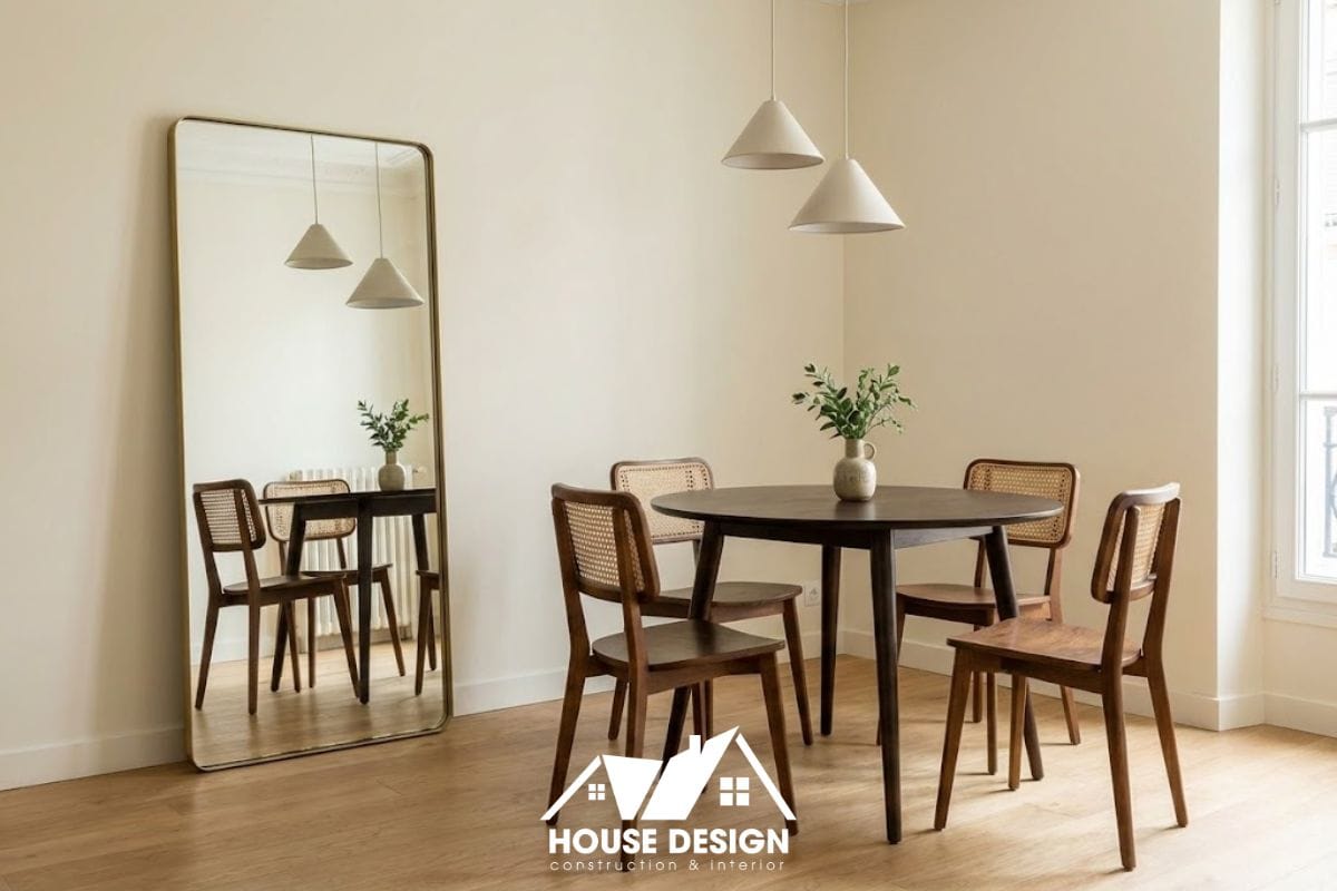 Khu vực bàn ăn nhỏ gọn trong chung cư phong cách Indochine giúp tối ưu diện tích.