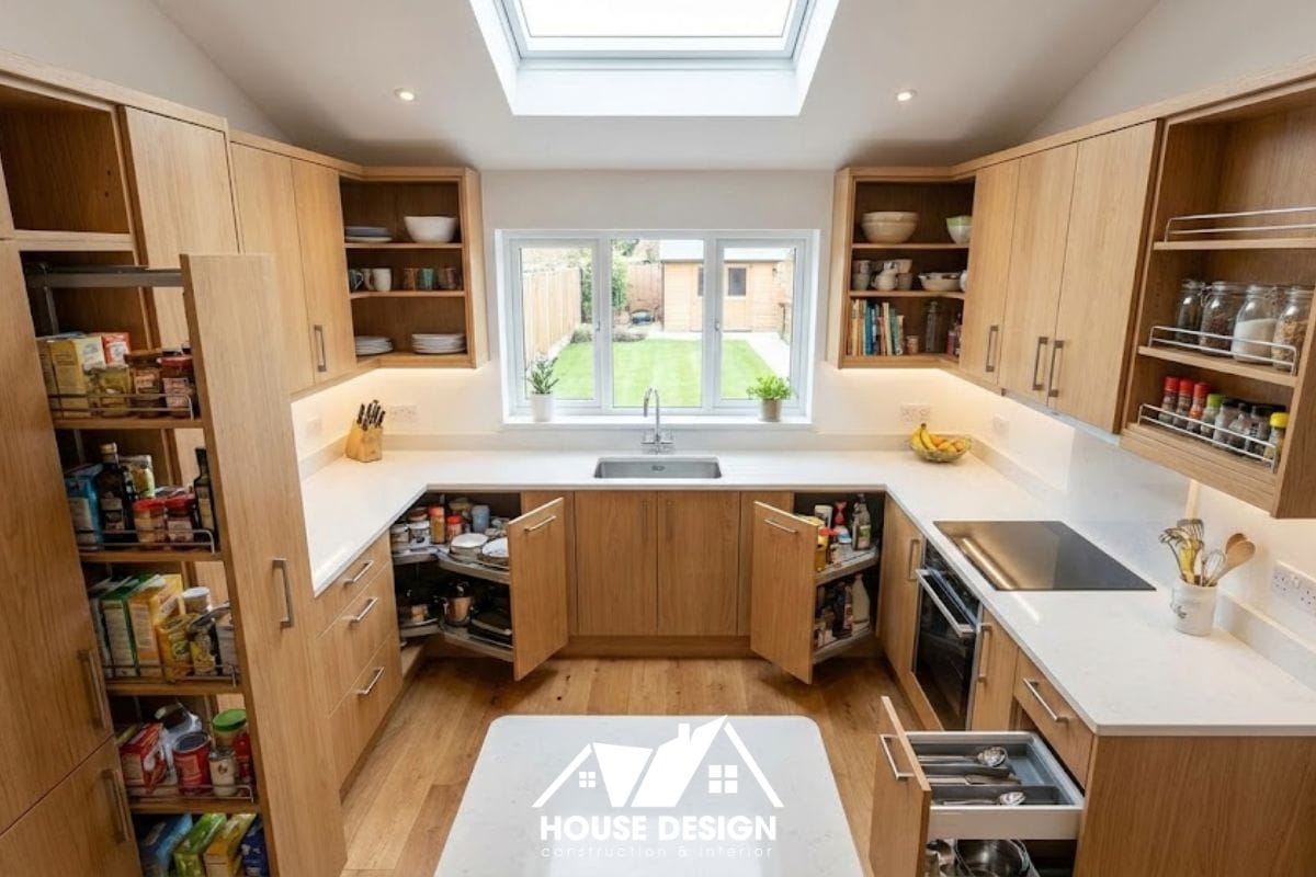 Mẫu bếp chữ U mini tối ưu công năng cho diện tích nhỏ.